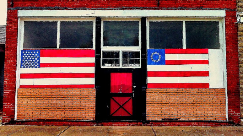 red white and blue storefront